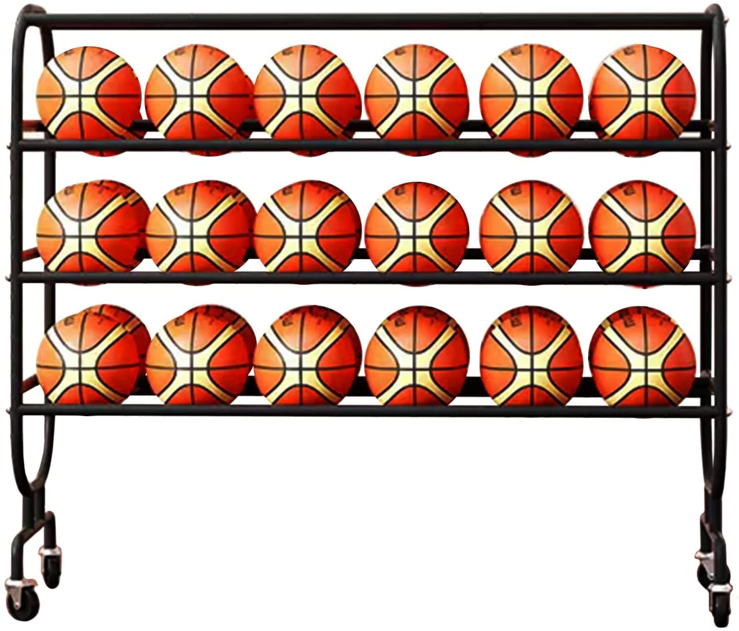 Chariot de stockage de basket-ball en acier avec double roue large pour salle de sport