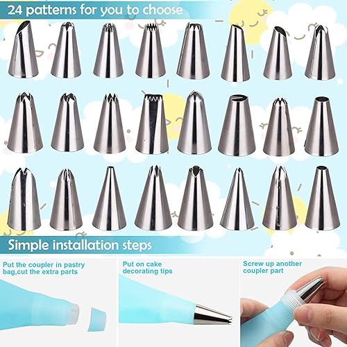 Miniatura 5 de Levantador de uñas de flores para tartas, herramientas de decoración de pasteles con bolsas de tubería, juego de puntas para glaseado de flores,