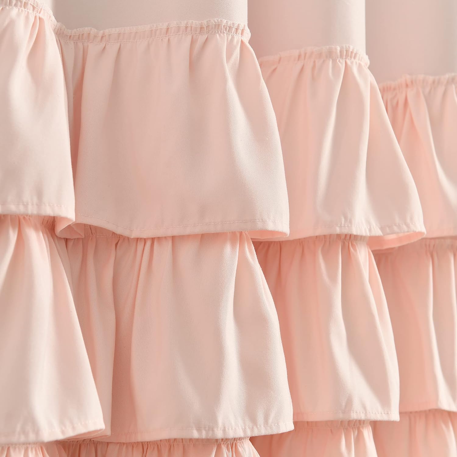 Lush Decor Allison Ruffle 100% Blackout Window Curtain Single 40" W x 84" L Blush - Pink Blackout Curtains for Bedroom or Nursery - Coquette Curtains