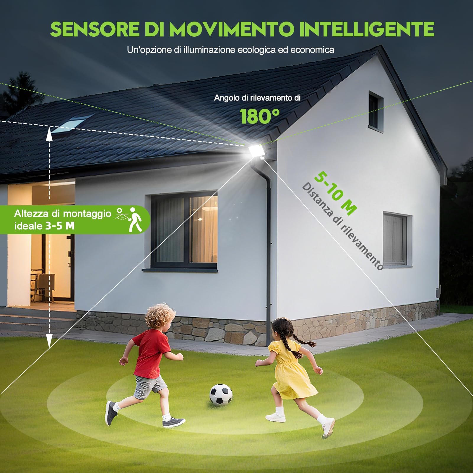 Sararoom 2×150W Faretto Led da Esterno con Sensore di Movimento, 15000LM Faro Proiettori - 108Leds 6500K Bianca Fredda Luci di Sicurezza IP65 Impermeabile Lampade da parete per Giardino Garage Cortile