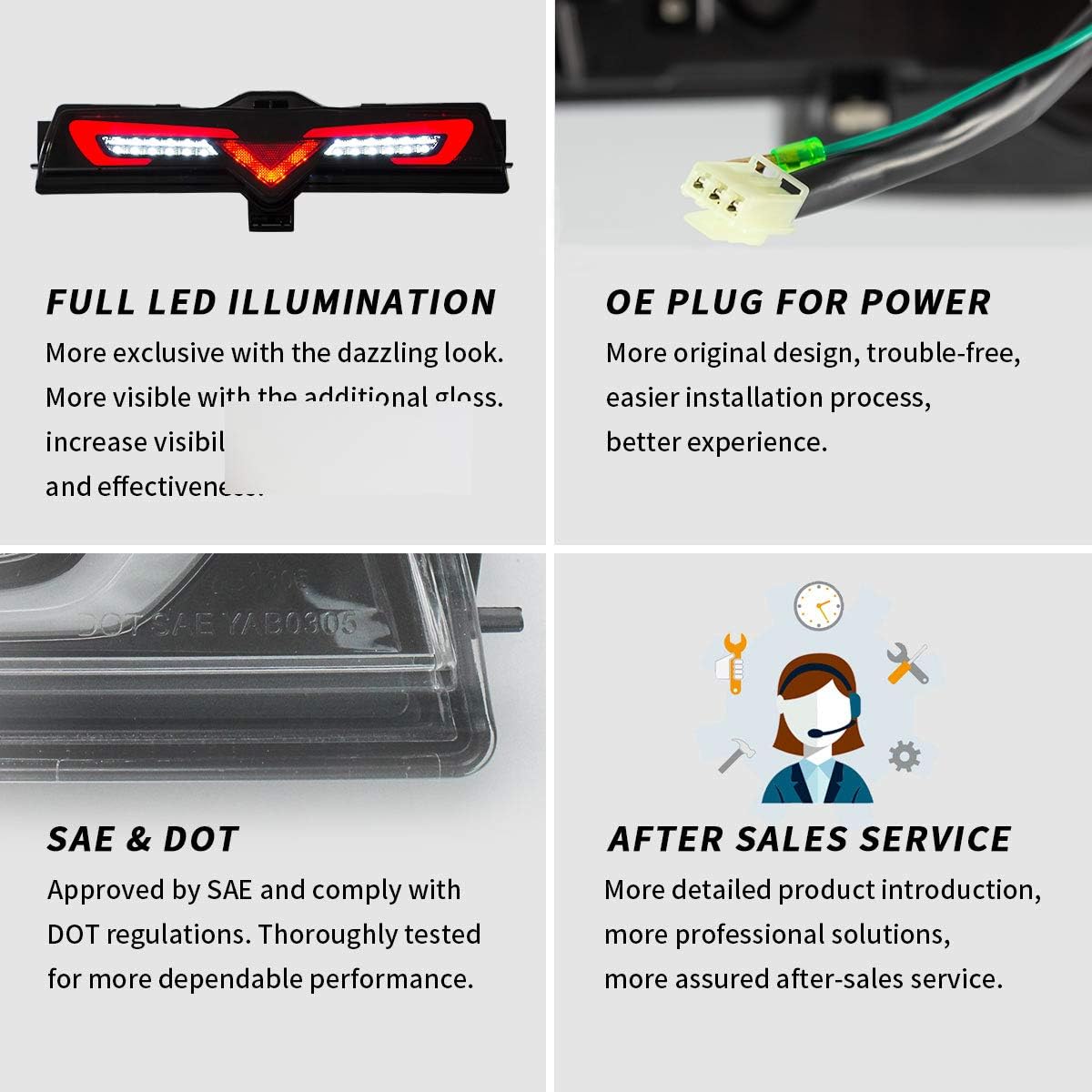 VLAND Full LED Bumper Light Compatible with Toyota GT86 2012-2019, BRZ 2013-2018, FRS 2012-2016, With Brake Reverse Fog Running Function,YAB-86-0305, Smoke Lens, US Stock