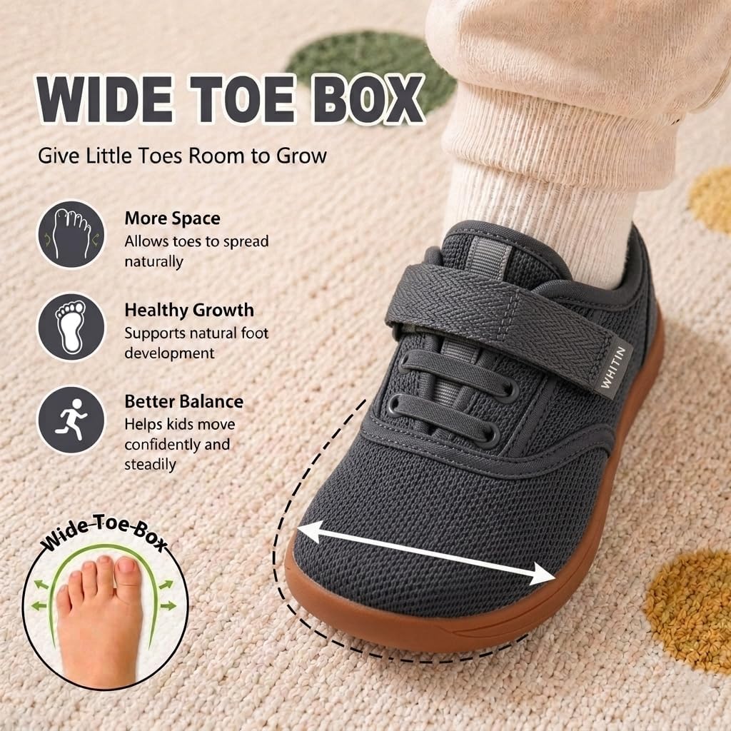 WHITIN Toddler/Little Kids Wide Toe Box Barefoot Shoes + Minimalist Sneakers for Boys Girls + Zero Drop Sole