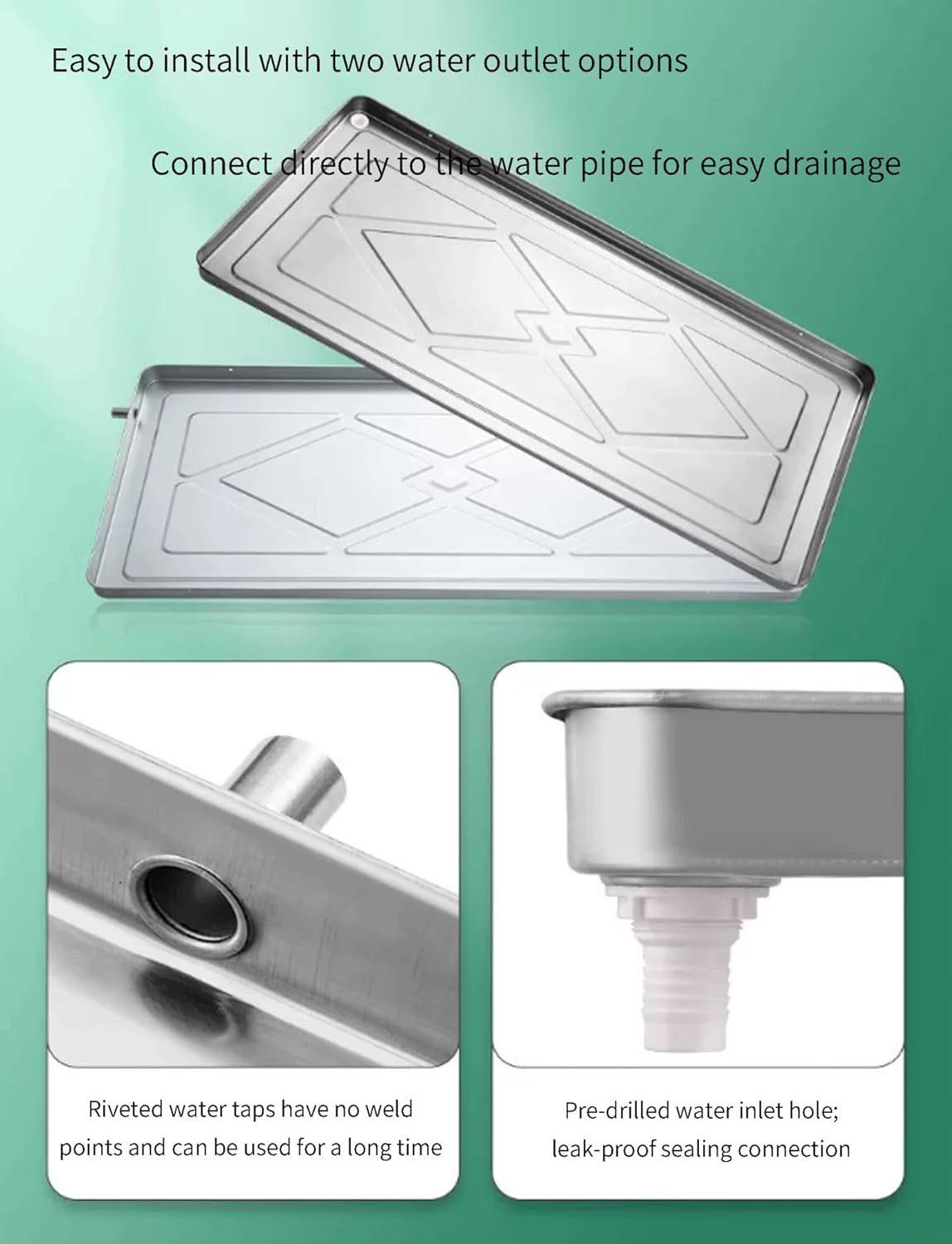 Stainless Steel Air Conditioner Drain Tray with Water Outlet Hose External Unit Drip Pan for Ac Condensation and Portable Use(100x47.5x3.8cm)