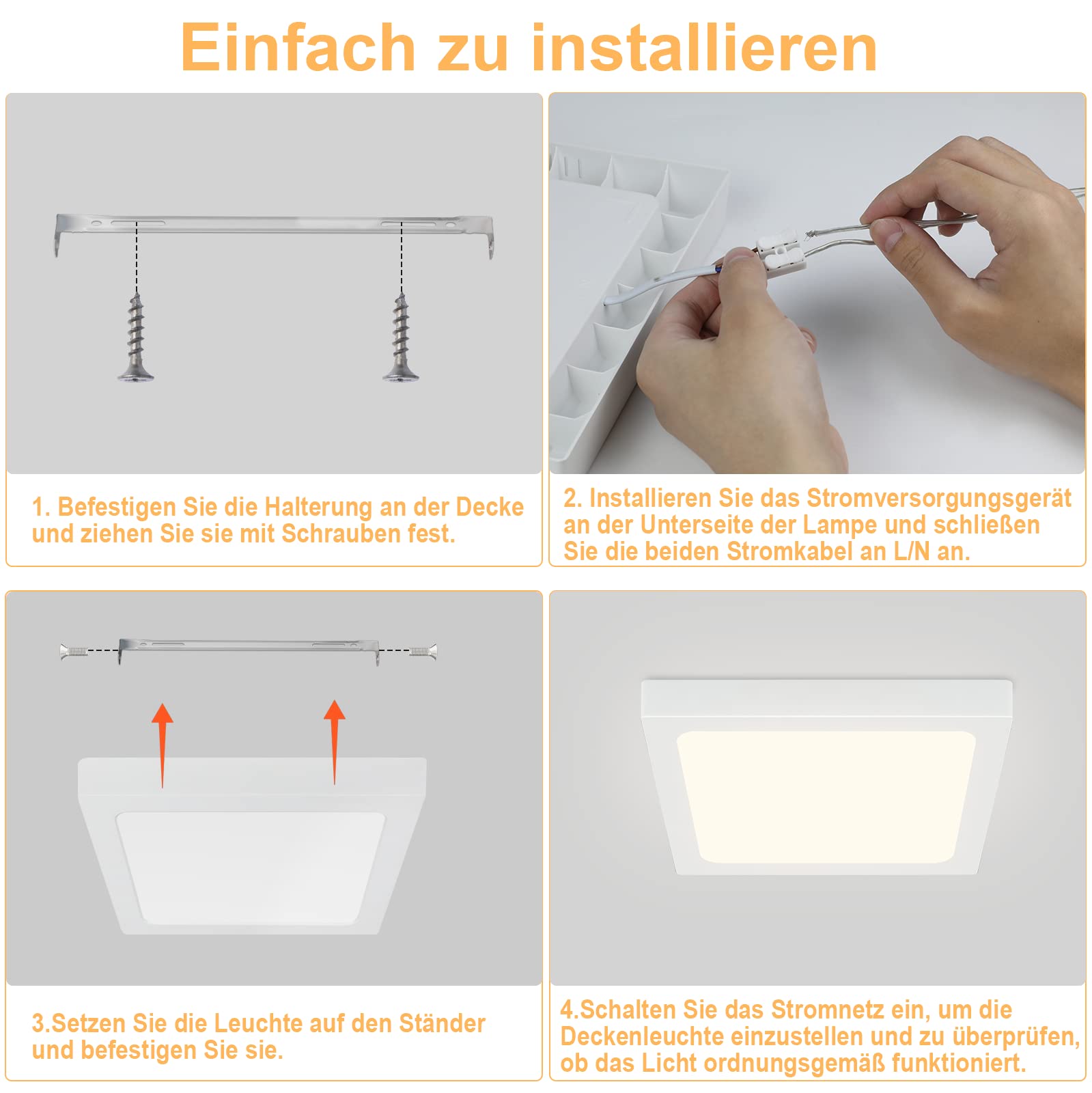 Glitzerlife LED Lampa Sufitowa Płaska2ER Lampa 18W Sufitowa Nowoczesna | Lampa Ledowa Biała Lampa Kątowa Neutralna Biała 4000K IP44 Wodoodporna do Kuchni Biura Salonu Łazienki Przedpokoju Ø22.5CM