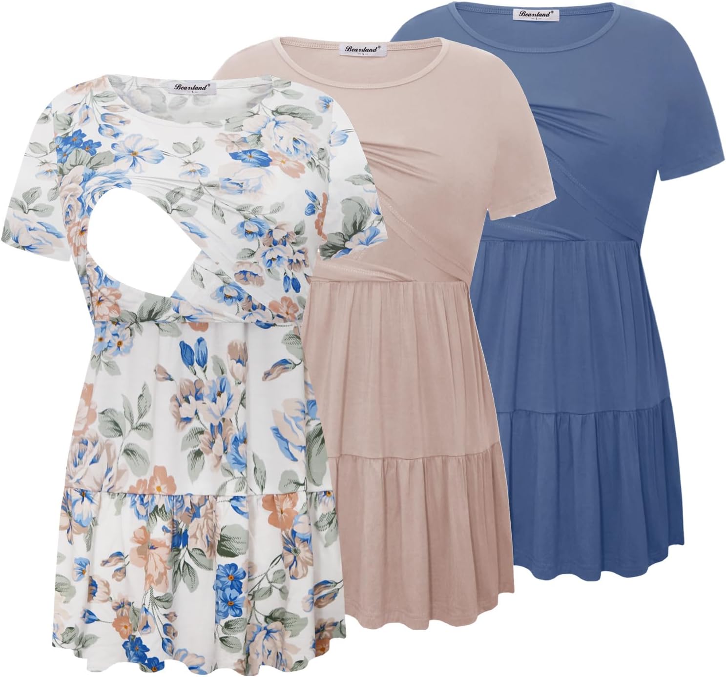 Bearsland Women’s Nursing Top 3pack Short Sleeve Scoop Neck Nursing Shirt Breastfeeding Shirts