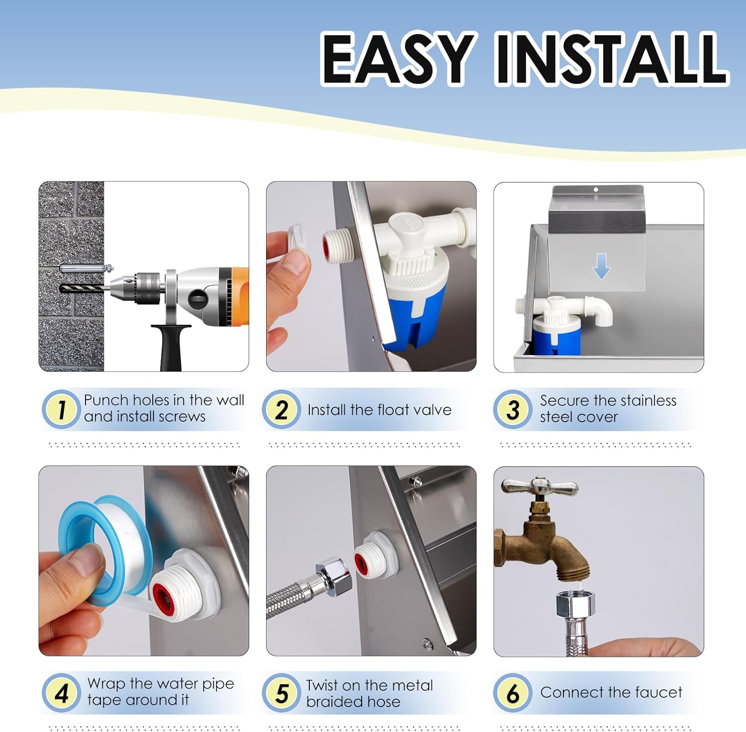 Automatic Water Dispenser for Large Dogs, 2.1 Gallon Stainless Steel Auto Water Bowl Self Filling, Waterer Feeder for Outdoor Animals Drinking, Chicken Livestock (Drainage Hole)