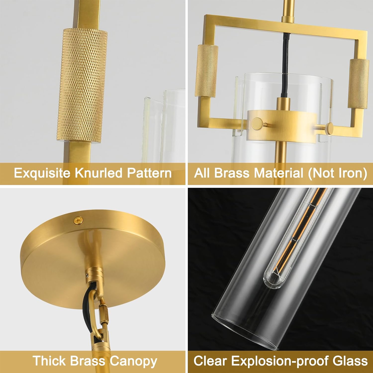 Modern Brass Pendant Light Kitchen Island, 21.6in Gold Glass Kitchen Island Lighting, Large Pendant Light for Dining Room Over Table Bathroom, Dimmable LED Bulb Included, 2 Pack