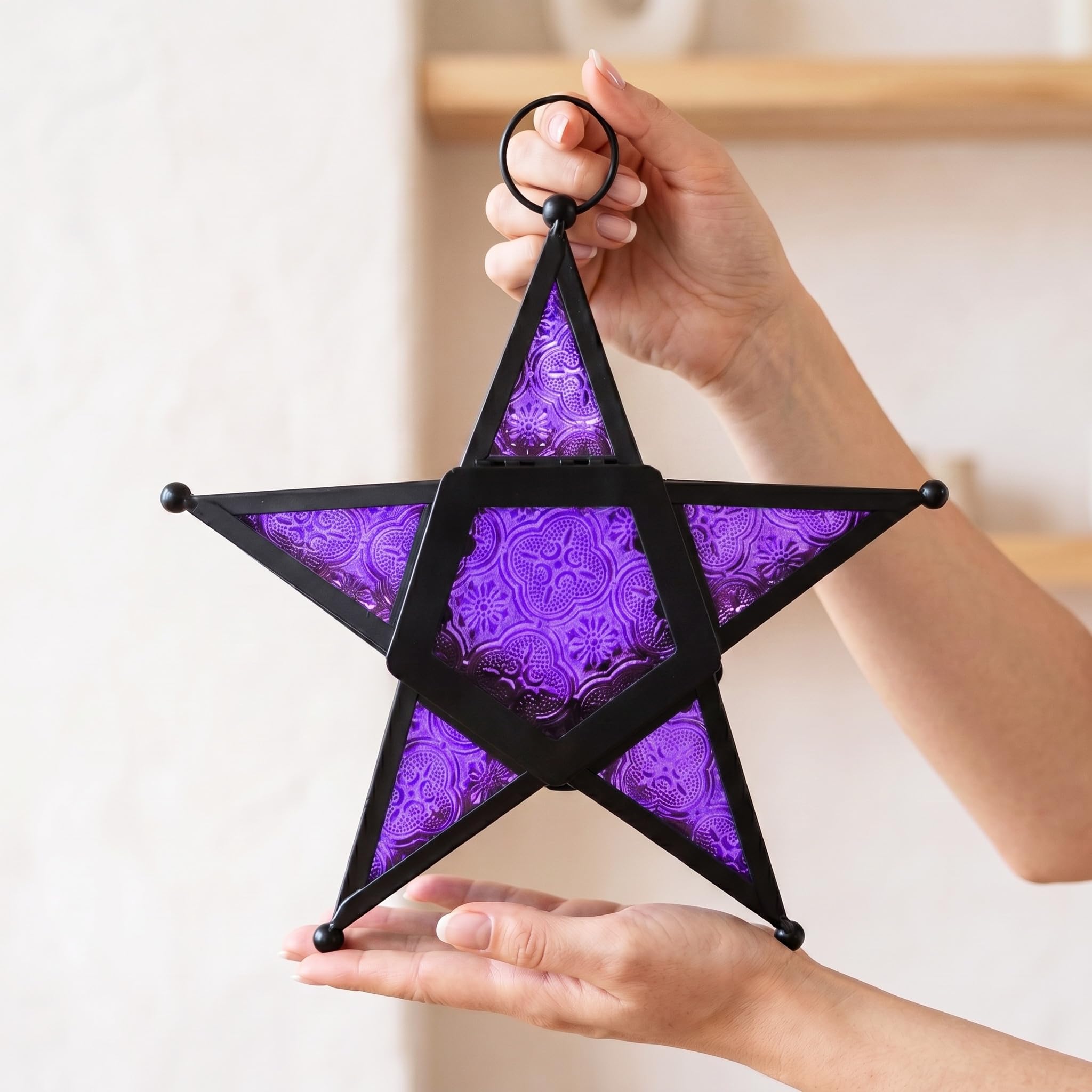 Lot de 2 lanternes décoratives en forme d'étoile violette