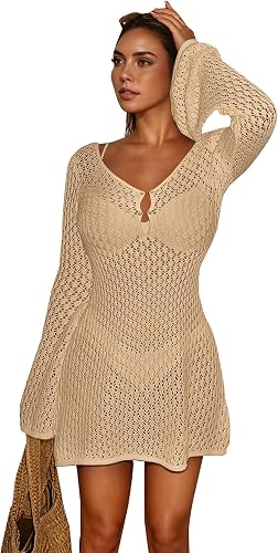 BreathSunny Womens Crochet Swimsuit Beach Cover Up 2026 Bathing Suit Swim Bikini