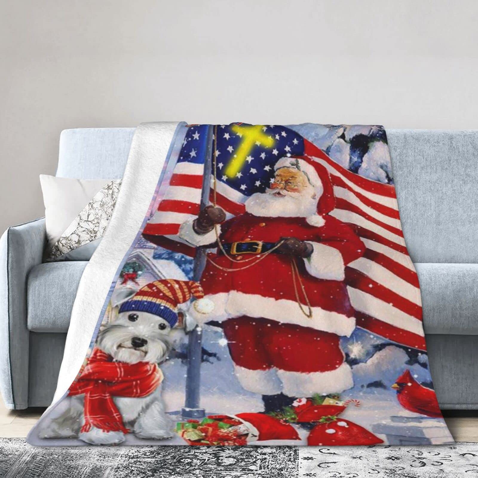 Lsjuee Flannel Fleece Blanket 40"X30" Schnauzer Christmas Bed Throw Blanket Quality Ultra-Soft Travel Winter Blankets for Kids Keep Warm