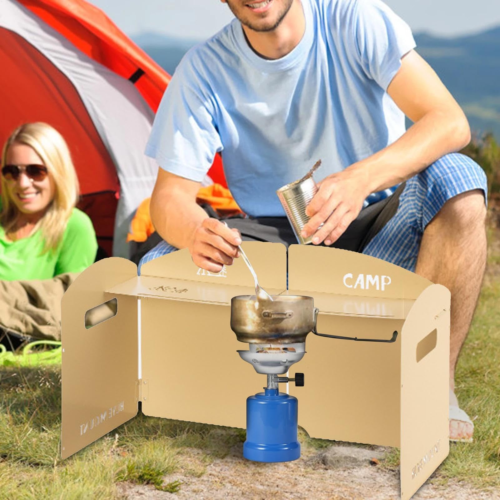 Genérico Schermo protettivo per fornello da campeggio, copertura pieghevole, deflettore e bloccante, antivento per esterni, per fuoco, griglia fossa, pic-nic, cucina, barbecue, escursionismo
