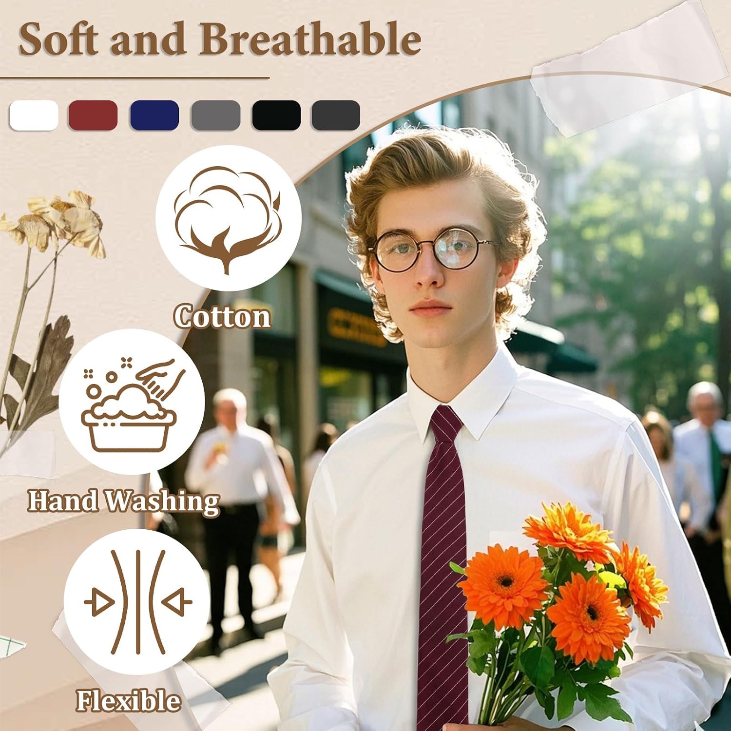 Cotton Striped Ties for Men, Linen Men's Neckties Classic Skinny Mens Ties for Business College Wedding Graduation