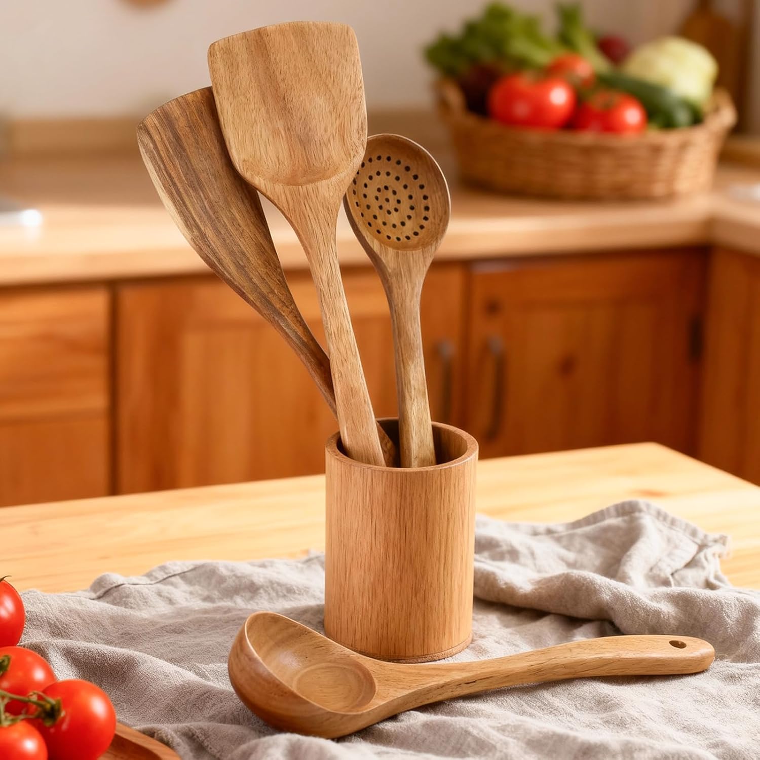 4 PCS Wooden Spatula Set, Natural Wooden Spoons for Nonstick Cookware, Kitchen Utensil Set with Slotted Spatula & Turner, Eco-Friendly Cooking Tools Gift Set - Image 5