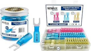 New Age America™ KableSeal™ 130pcs Heat Shrink Fork Terminals Kit & 250pcs Heat Shrink Spade Connectors Kit | Insulated & Water-Proof | Color Coded | Wide Applications