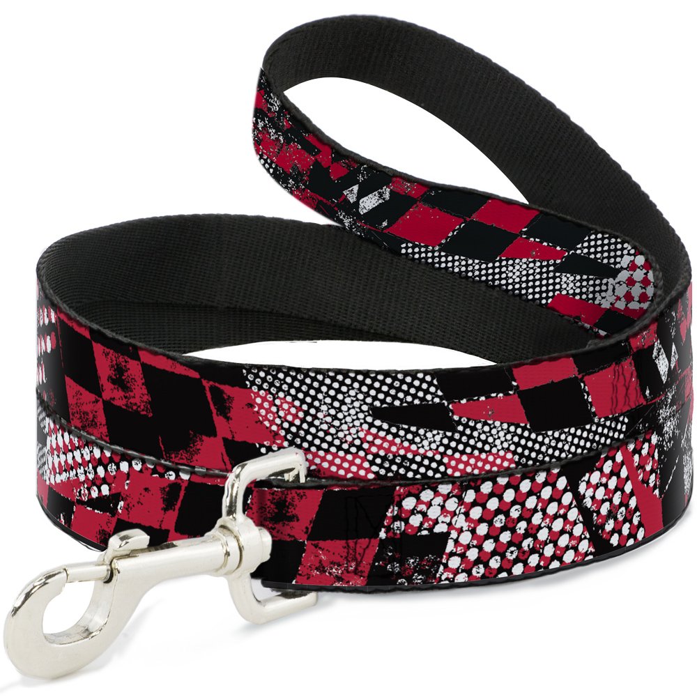Laisse pour chien Buckle Down Grunge Checker rouge 180cm de long et 1,2cm de large