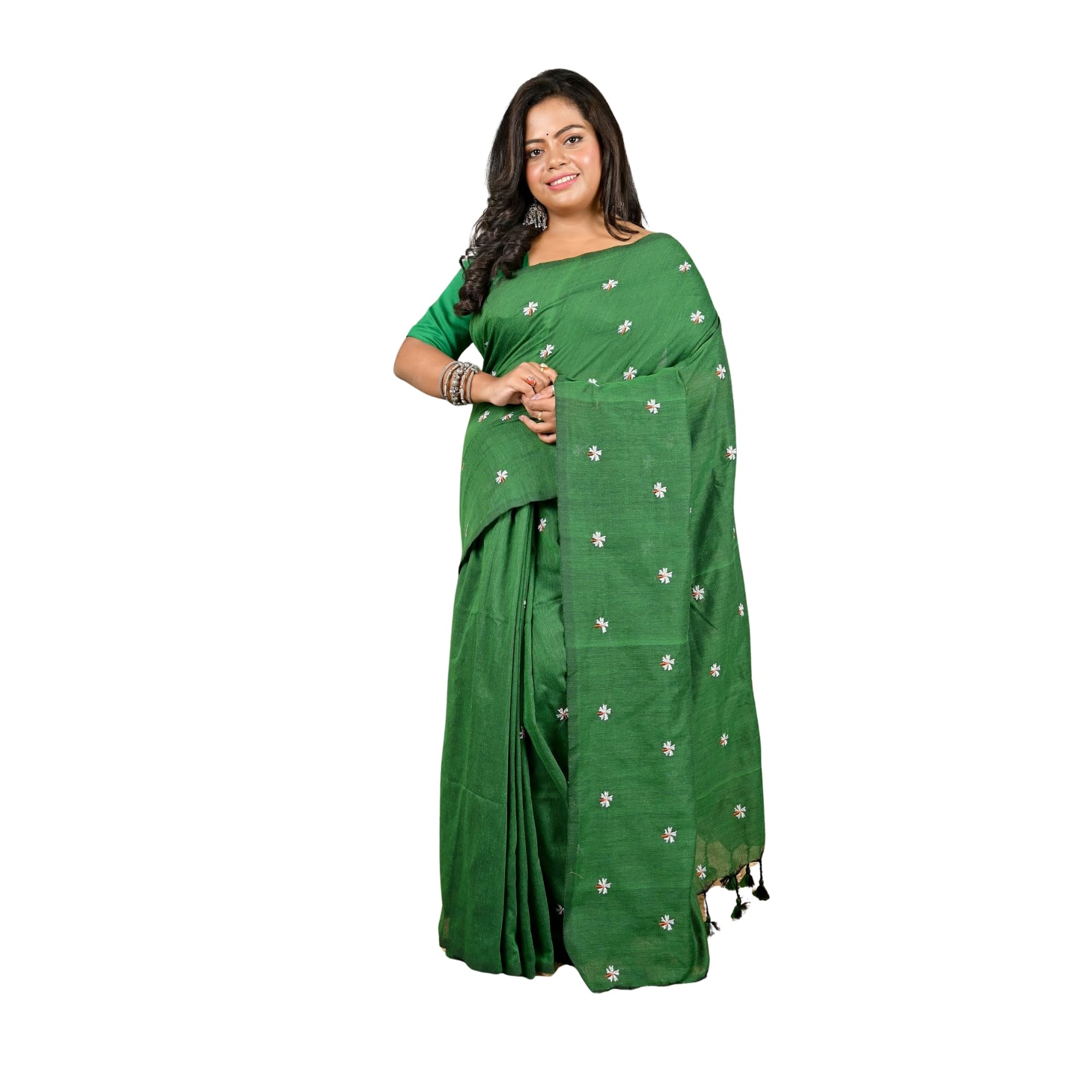 Embroidered, Self Design Pure Cotton Saree-image-30