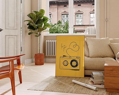 Miniatura 2 de Retro Cassette Tape Love Music Wall Art Poster, Yellow Background with Black Sketch Design, Modern Home Decor, Unframed Poster (8x12)