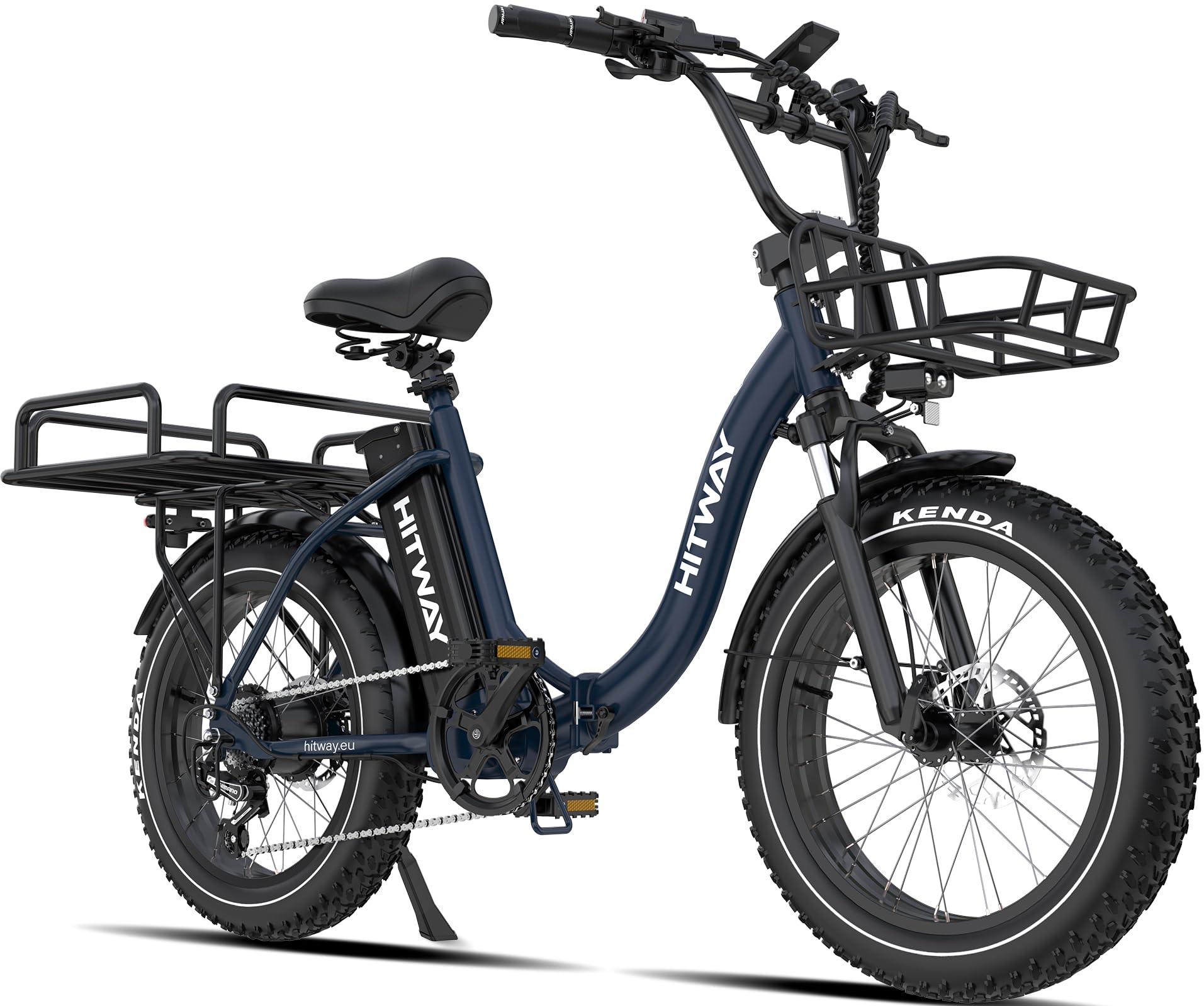 HITWAY Vélo Électrique, VAE 20" Fat Bike avec Batterie 48V 27Ah et Autonomie de 110–150 km, EBike de Ville avec Double Panier de Transport, Moteur 250W, 25 km/h, Transmission 7 Vitesses-BK6S Plus | Batterie 48V 27Ah, pneus Fat Tire 20", freins hydraulique