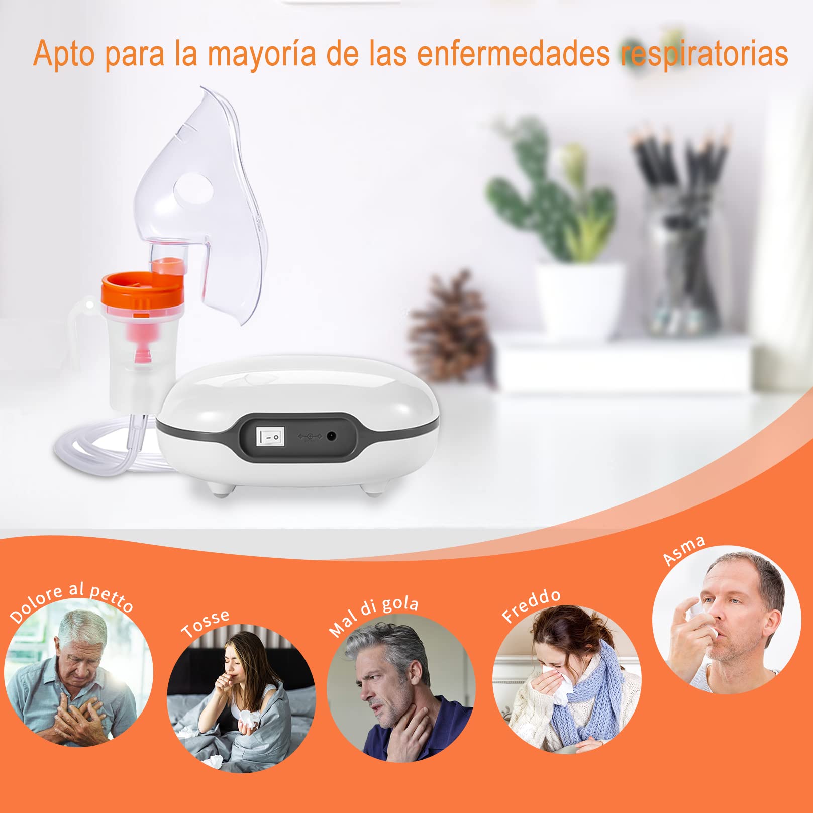 Nebulizador Portátil para Niños y Adultos, Aerosol Inhalador Ultrasónico Silencioso Enfermedades Respiratorias Efectivas Tratamiento de Enfermedades Respiratorias Asma Resfriado, Tos