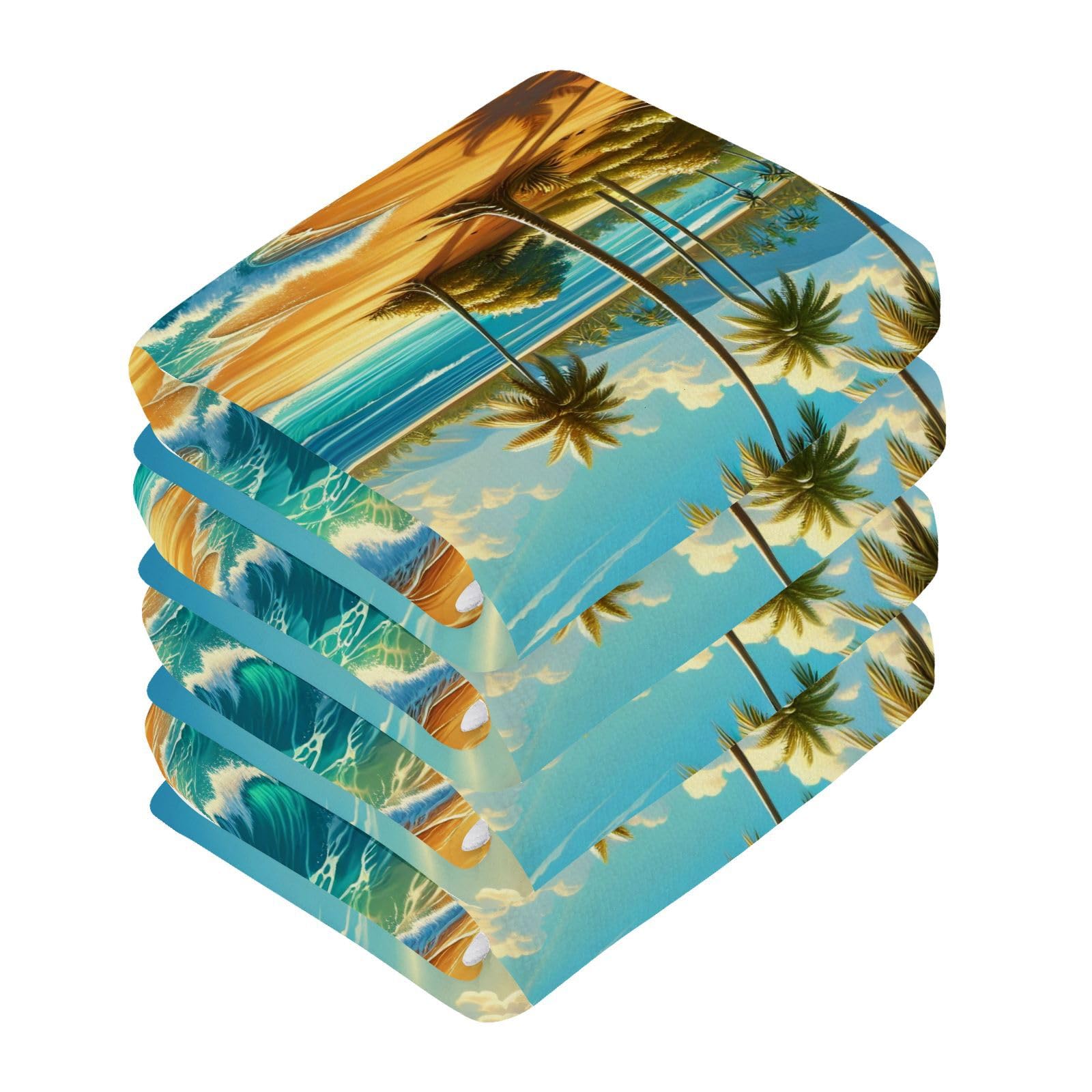 YANENDIE Beach Scene Palm Trees Washcloths Towels, Highly Absorbent and Soft Cotton Face Cloths, 6 Pack Quick Dry Wash Cloths - 12 X 12 Inches