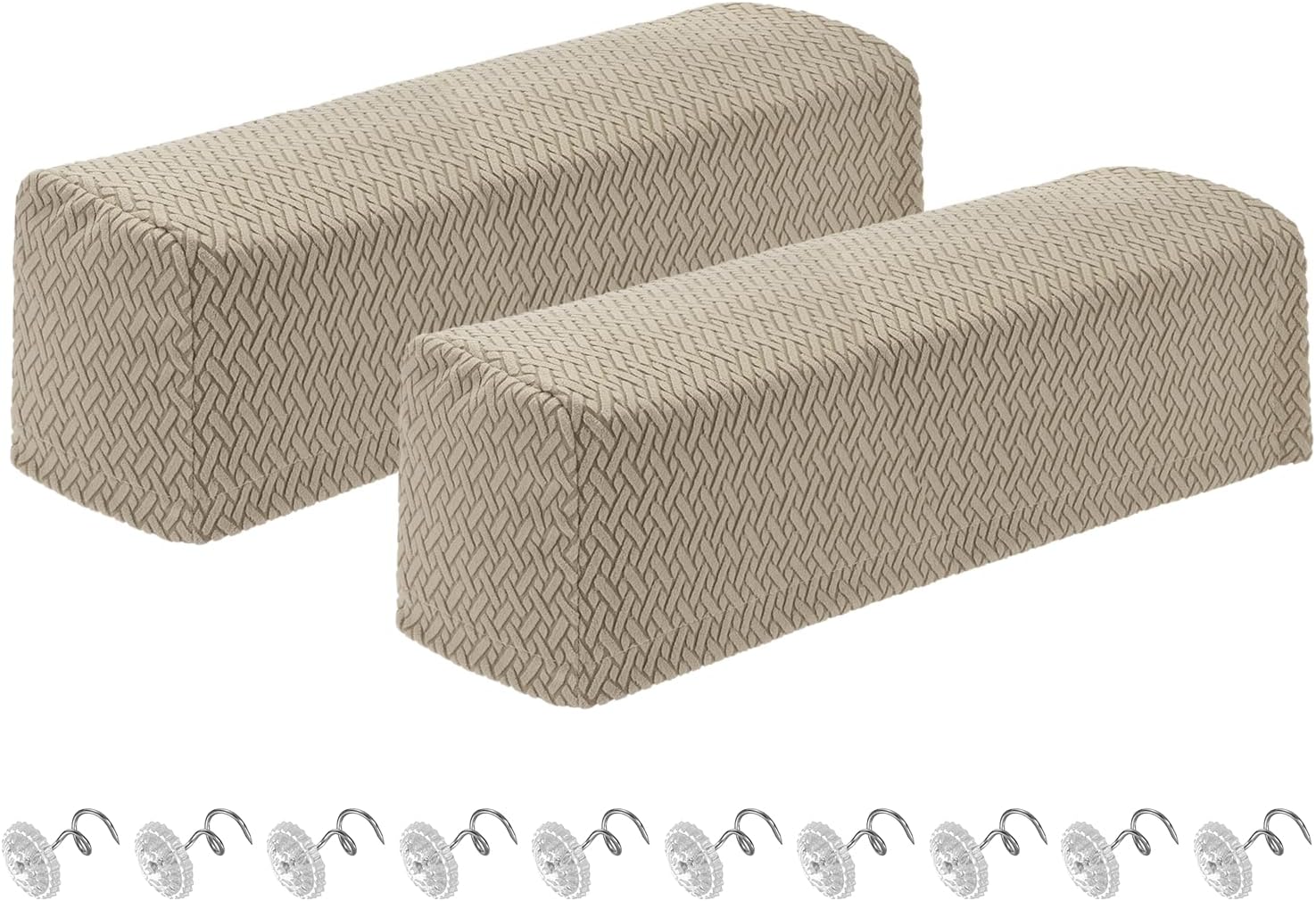 uxcell 2Pcs Couch Arm Covers, Stretch Sofa Armrest Cover with Twist Pins Scratch-Resistant Sofa Arm Protectors for Chairs Sofas Couch Armchair (27.5"- 29.5" Length, Light Brown)