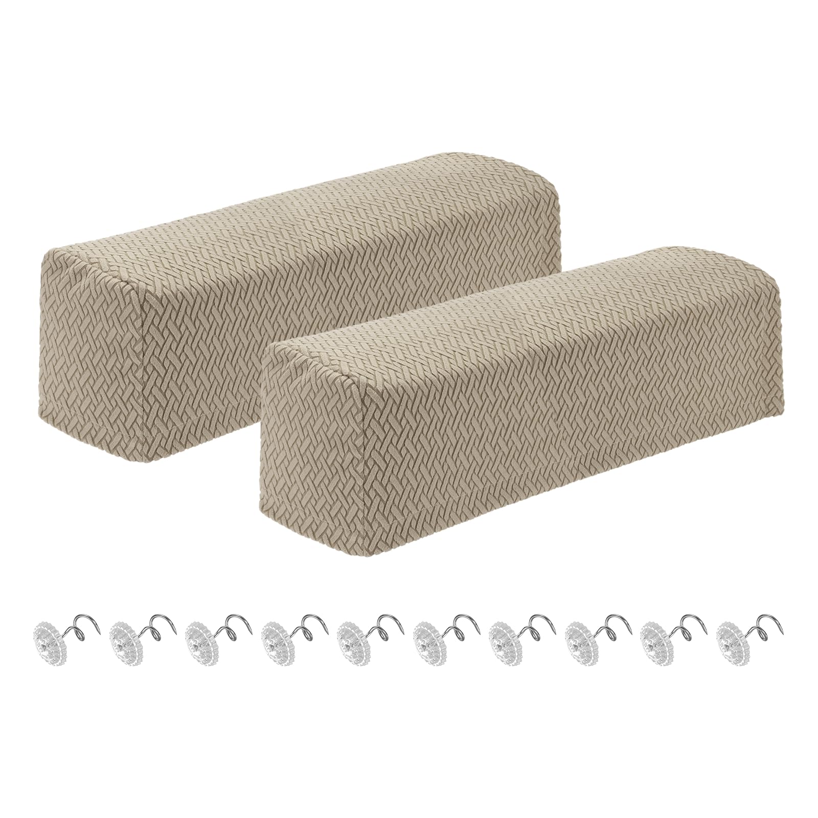 sourcing map 2Pcs Couch Arm Covers, Stretch Sofa Armrest Cover with Twist Pins Scratch-Resistant Sofa Arm Protectors for Chairs Sofas Couch Armchair (27.5"- 29.5" Length, Light Brown) โ image 1