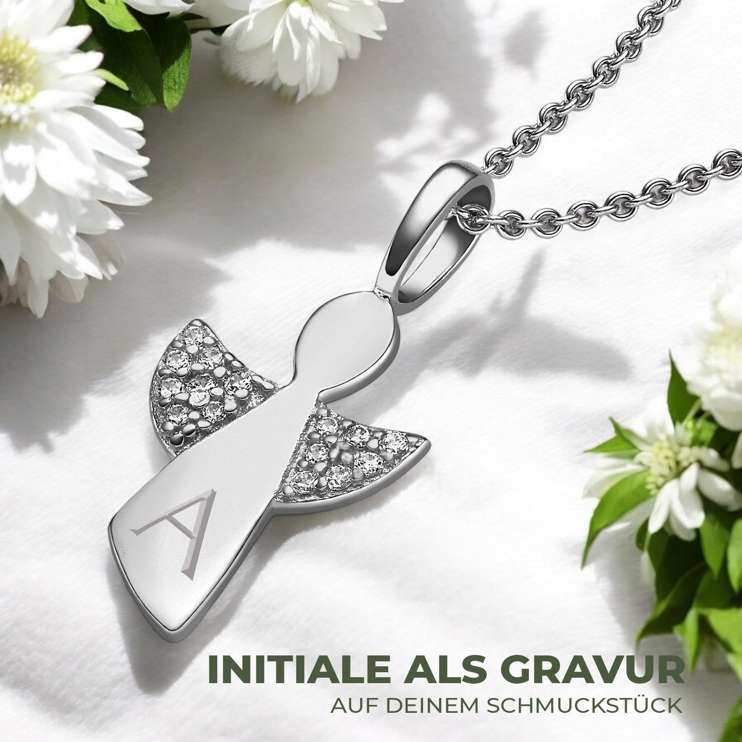 Amoonìc Schutzengel Kette Mädchen Kommunion Silber 925, Geschenk zur Taufe | Erstkommunion Konfirmation Taufkette, personalisierte Halskette mit Engel-Anhänger Engel Kettenanhänger für Kinder mit Gravur