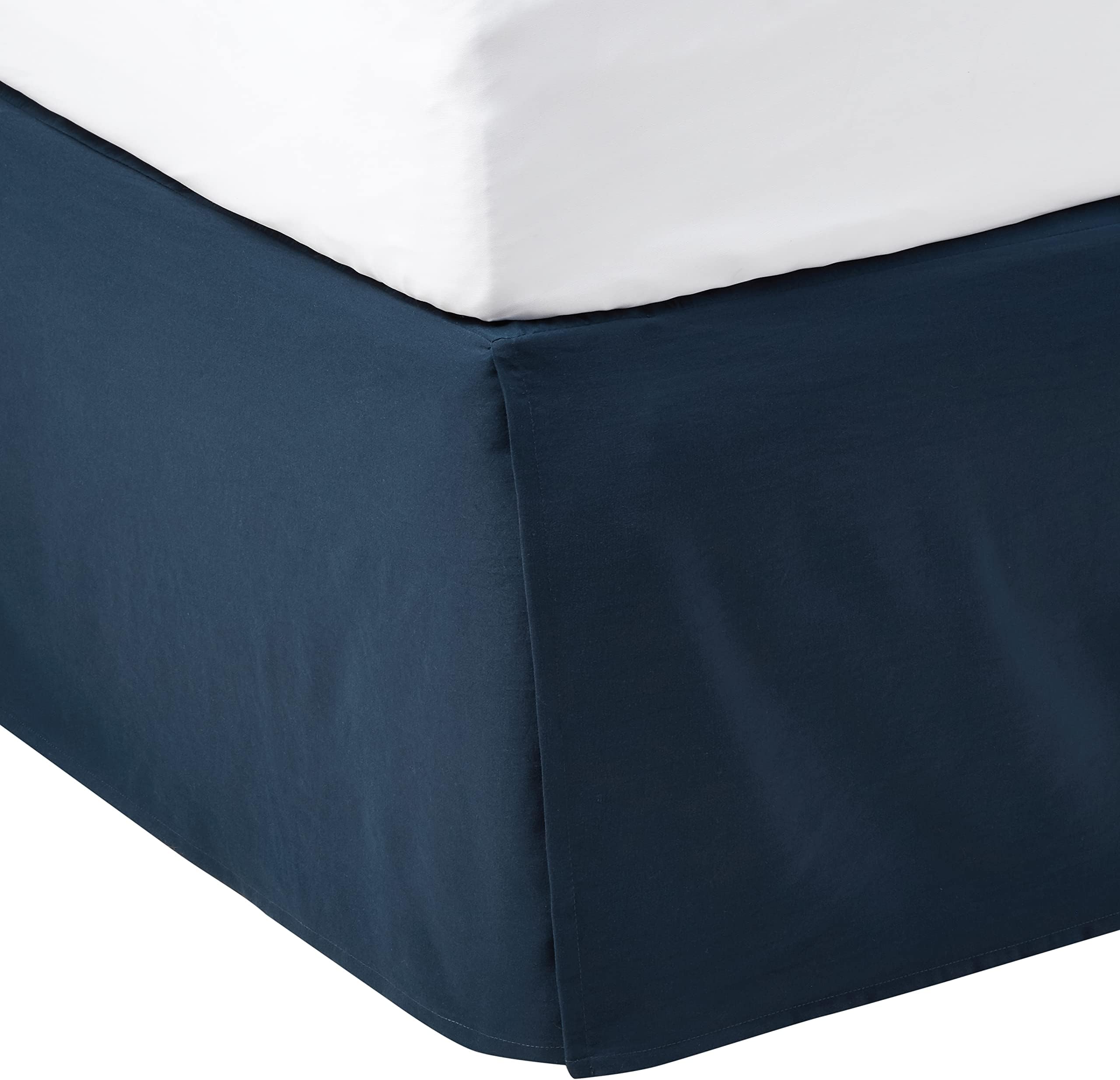Amazon Basics Pleated Bed Skirt, 152 x 203 x 41 cm, Navy Blue, Solid