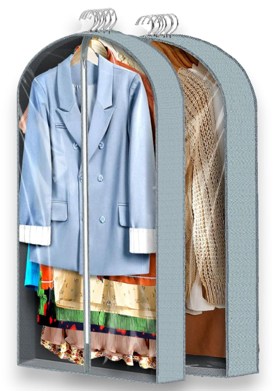 RAAHII clothes bag for Blazer cover, coat covers with zip for wardrobe storage of suit,jacket cover, garments, sweaters, saree, shirt pant organizer with 4 inch gusset (Blazer cover, Pack of 2)