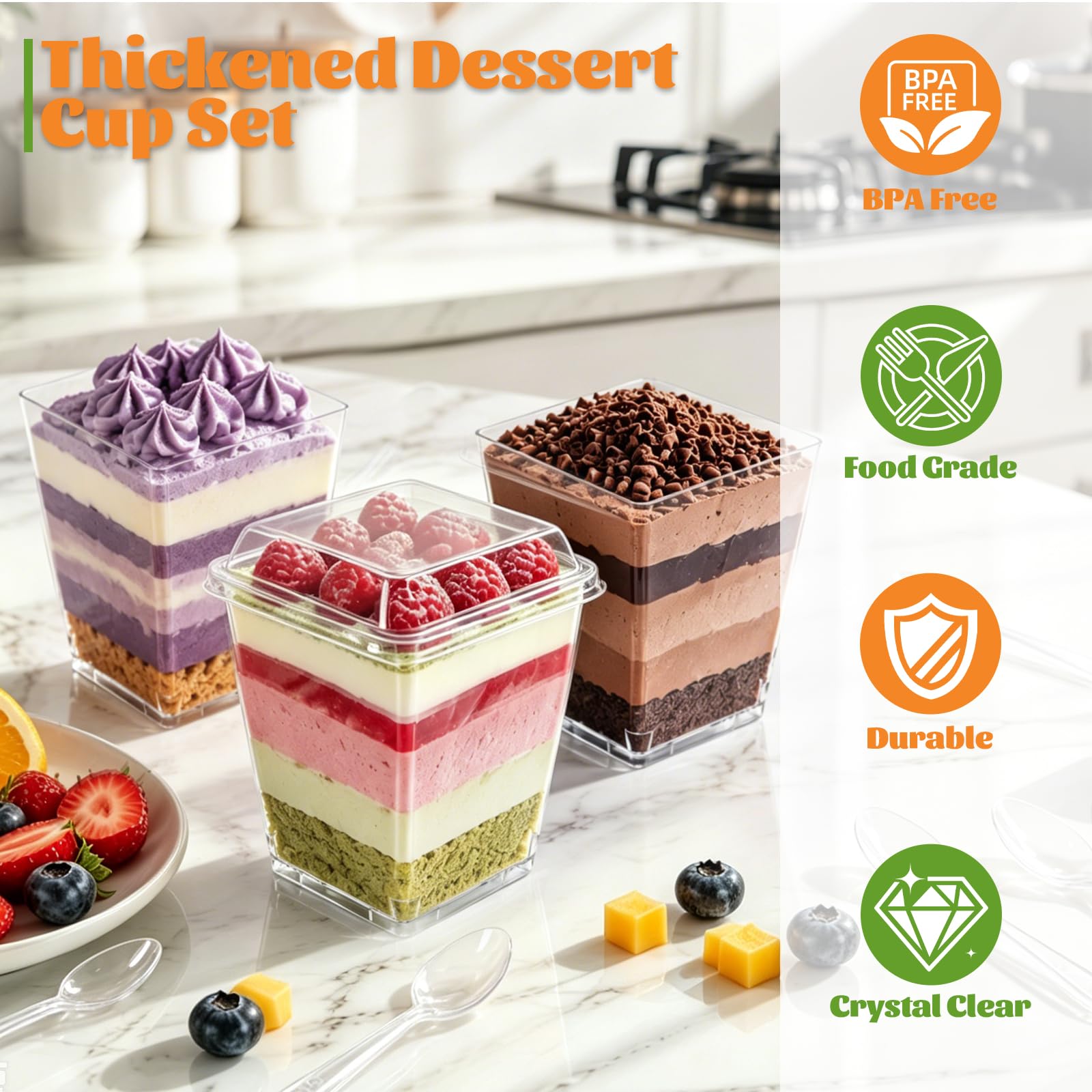 50 Piezas Reutilizables Vasos para Postres con 50 Reutilizables Cucharas,160ml Tazas de Postre con Tapa,Vasitos Para Postres para Plastico,Helado,Pudín,Mouss