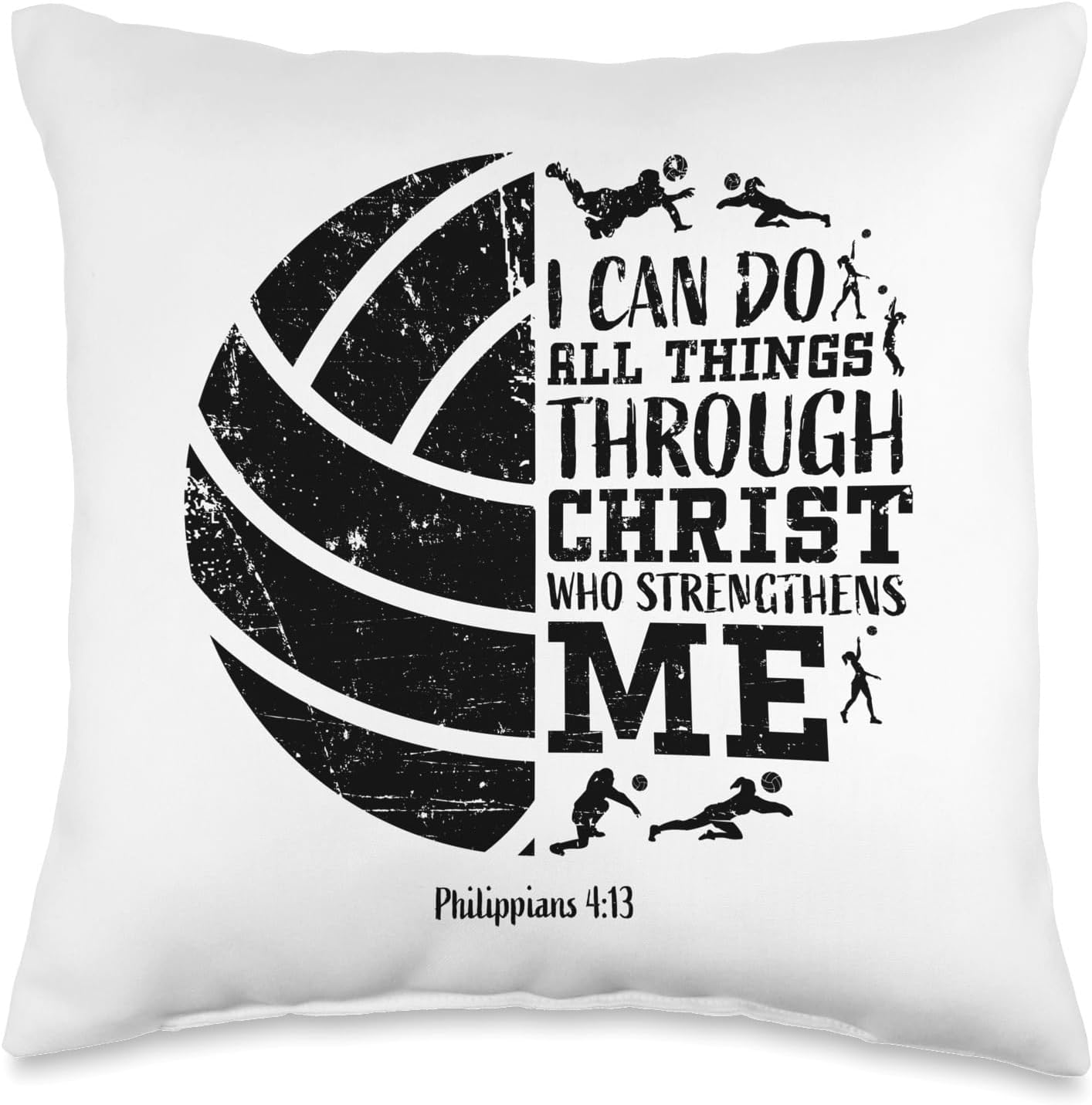Christian Volleyball Philippians 4:13 Religious Faith Verse Throw Pillow