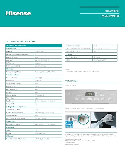 Miniatura 4 de Hisense Energy Star - Deshumidificador de 3 velocidades con bomba incorporada (renovado)
