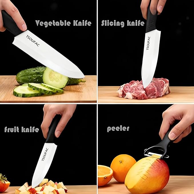 Set Cuchillos Cocina 11 Piezas Cerámica con Base y Coasters miniatura 5