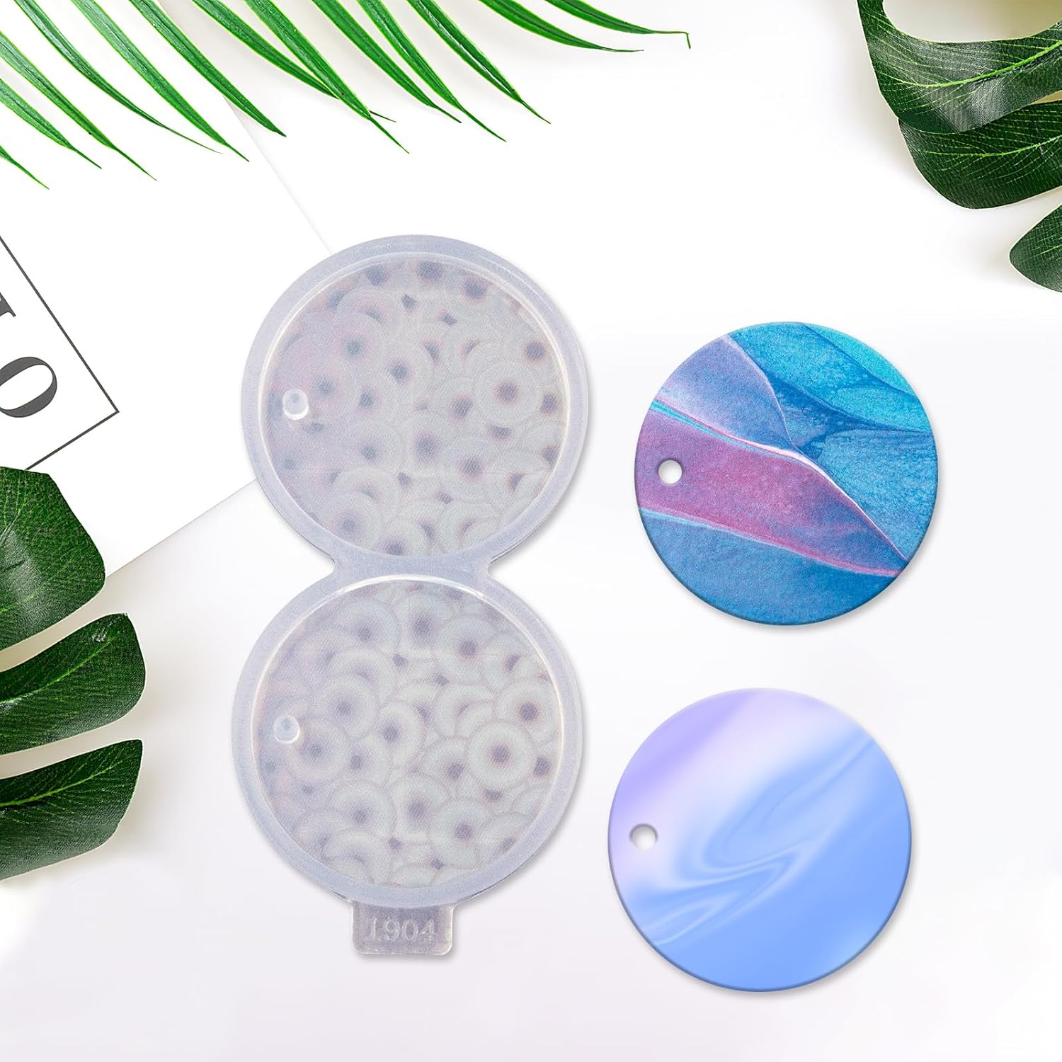 Angel Wings Super Glossy 2" Round Silicone Mold 2-Cavities Holographic Round Shape Keychain Molds Coaster Mold for Epoxy Resin Casting DIY Keychain Pendant Charm Crafts
