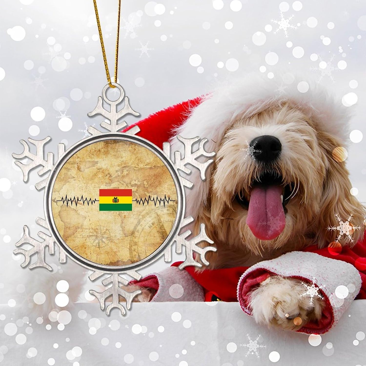 Bolivia Flag Tree Decoration Ornaments Bolivia Heartbeat Xmas Hanging Ornament World Traveler Gift Snowflake Metal Hanging Pendant New Year Holidays Party Decor Gift