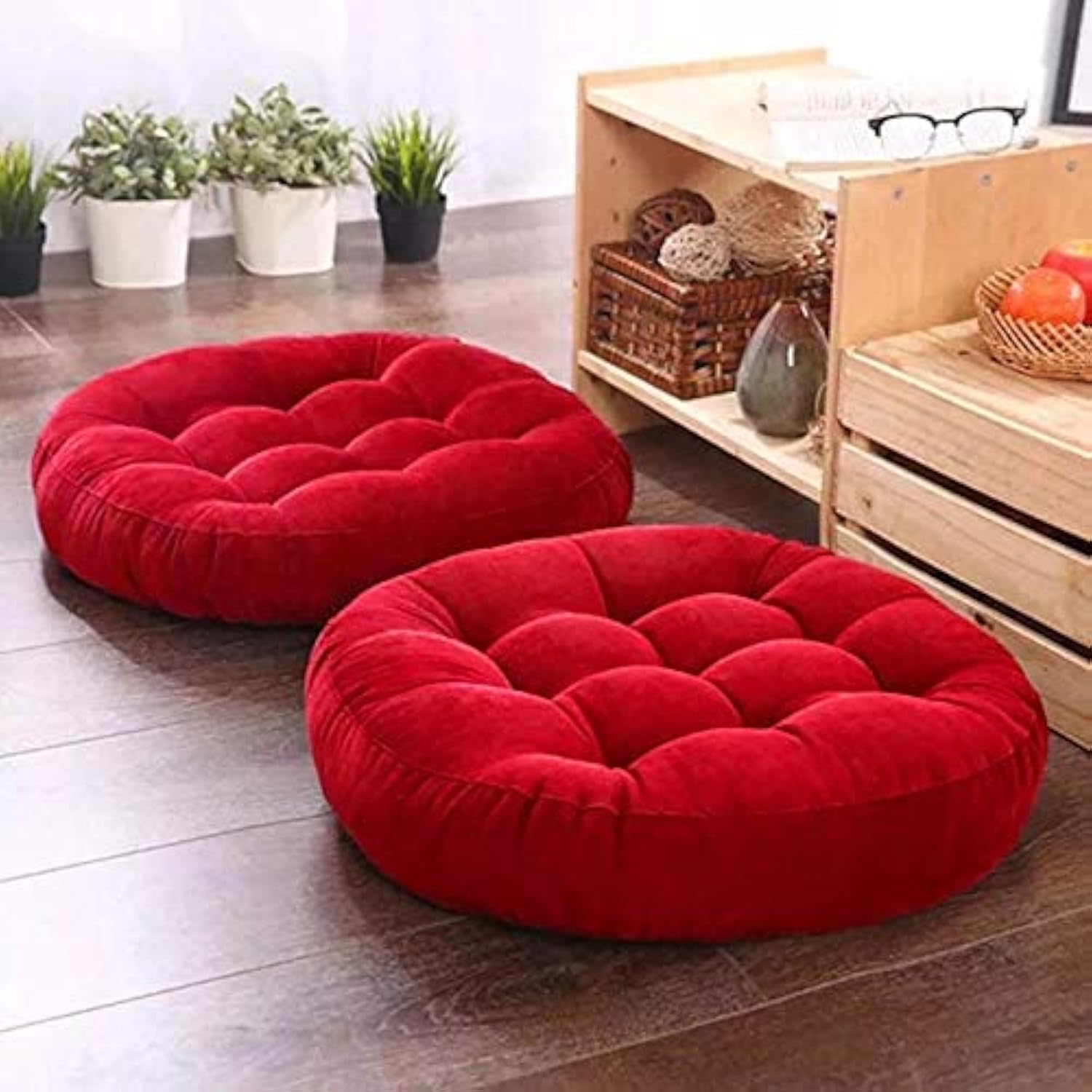 The Purple Tree Polyester Round Velvet Floor Cushions Pillows For Living Room And Outdoor (Pack Of 2, 50X50 Cm, Red) Floor Cushions, Tatami Cushion, Patio Cushion, Balcony Cushion, Floor Seating (B08ZYHYS35) Amazon Price History, Amazon Price Tracker