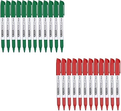 SFAIH Green + Red Dry Erase Markers Fine Tip - Whiteboard Markers Standard Set For Sustainability, Sports Coaching, Financial Charts & Boards | Low-Odor
