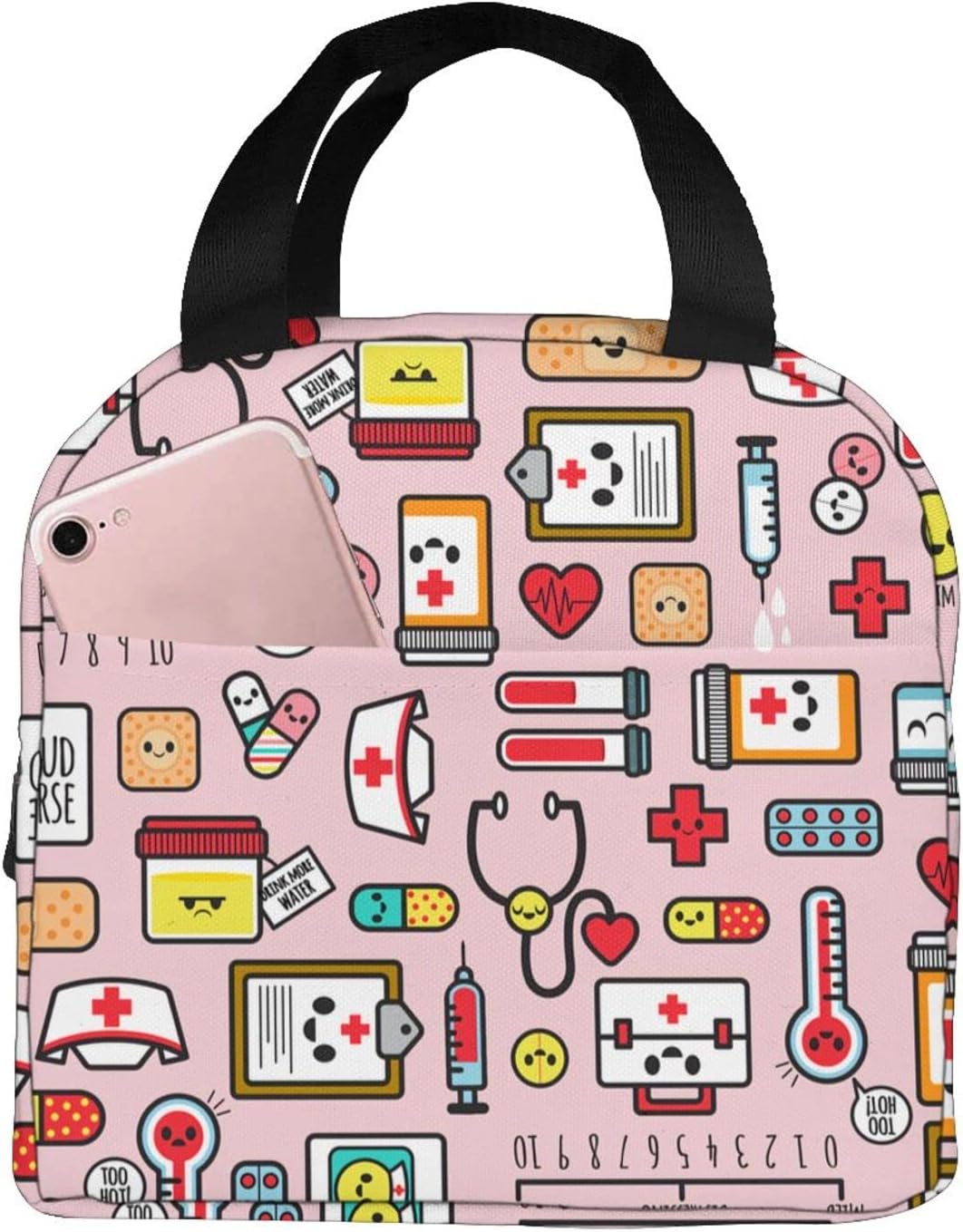 Nurse Theme Lunch Bag for Women Insulated Tote Bag Reusable Cooler Lunch Box for Work Picnic Travel, One Size