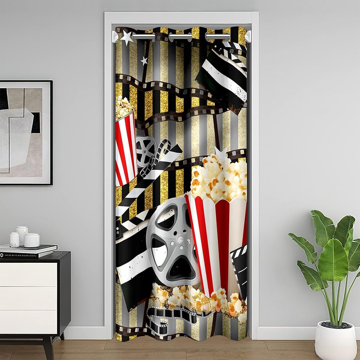 jejeloiu Movie Theater Decor Door Curtain for Doorway Privacy，Movie Night Closet Door Cover Curtain for Bedroom Living Room，Popcorn 30%-50% Room Darkening Blackout Curtain34x80 Inch 1 Panel