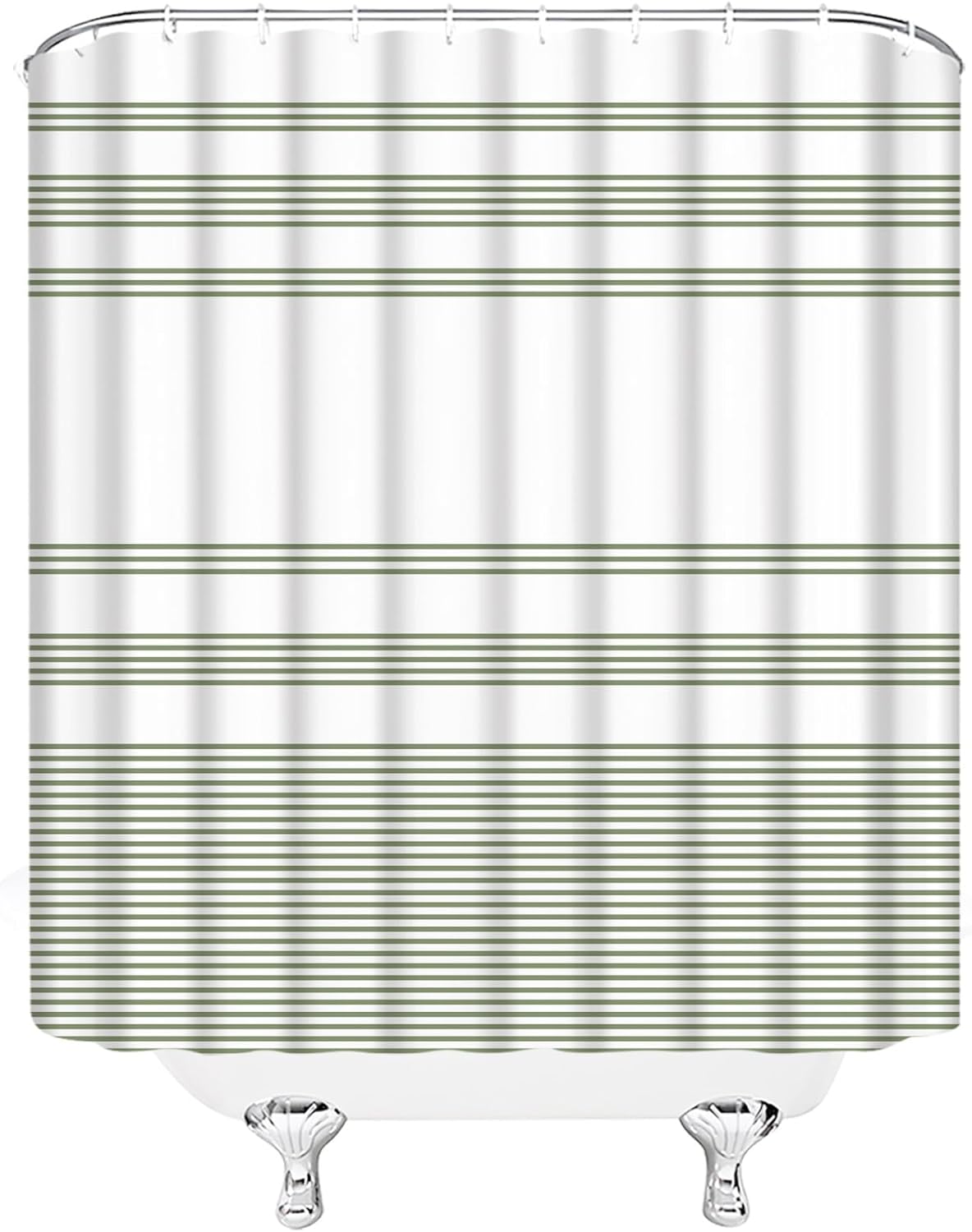 Sage Green White Shower Curtain Striped Modern Minimalist Bathroom Decor Curtain with Hooks,70" WX78 H