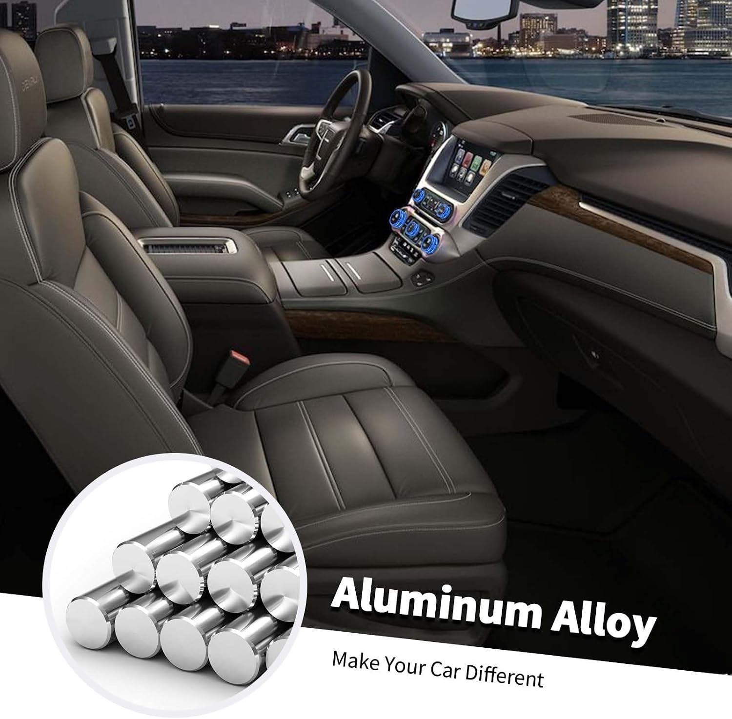 for 2019+ Silverado Knob Cover, Center Console Radio Volume Button Air Condition AC Ring Trim for Chevy Silverado/GMC Sierra 2019+, for Chevy Suburban 2020+, for Chevy Tahoe/GMC Yukon 2021+ (Blue)