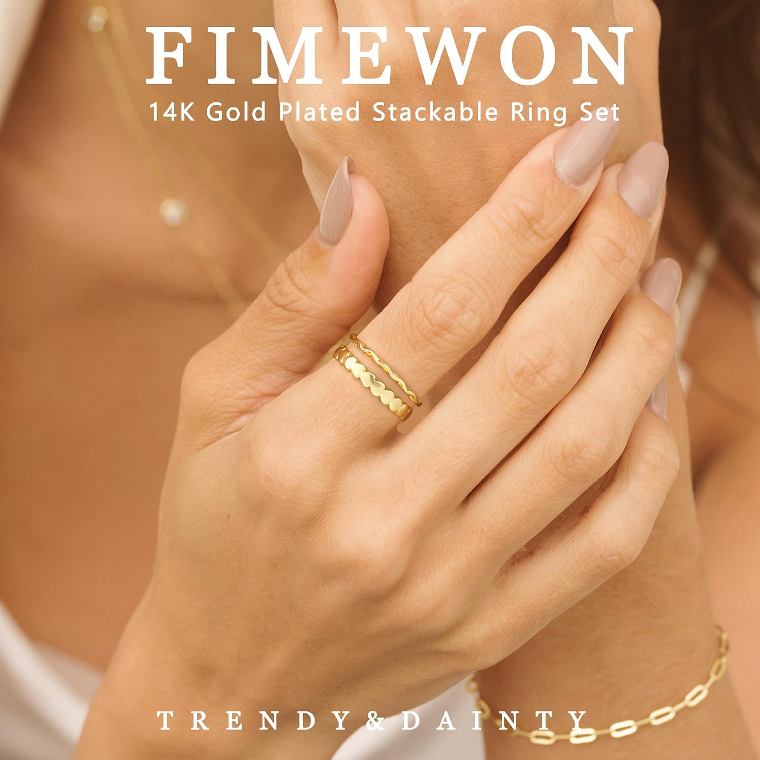 Wave Stackable Rings for Women, Simple 14K Gold Plated Band, Non-Tarnish Daily Jewelry, Size 5-10
