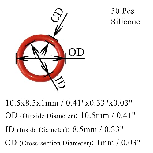 Miniatura 2 de Ofowin 30 piezas Juntas tóricas de silicona rojas de 0.413 in de diámetro exterior 0.335 in de diámetro interior, 0.039 in de ancho, junta métrica