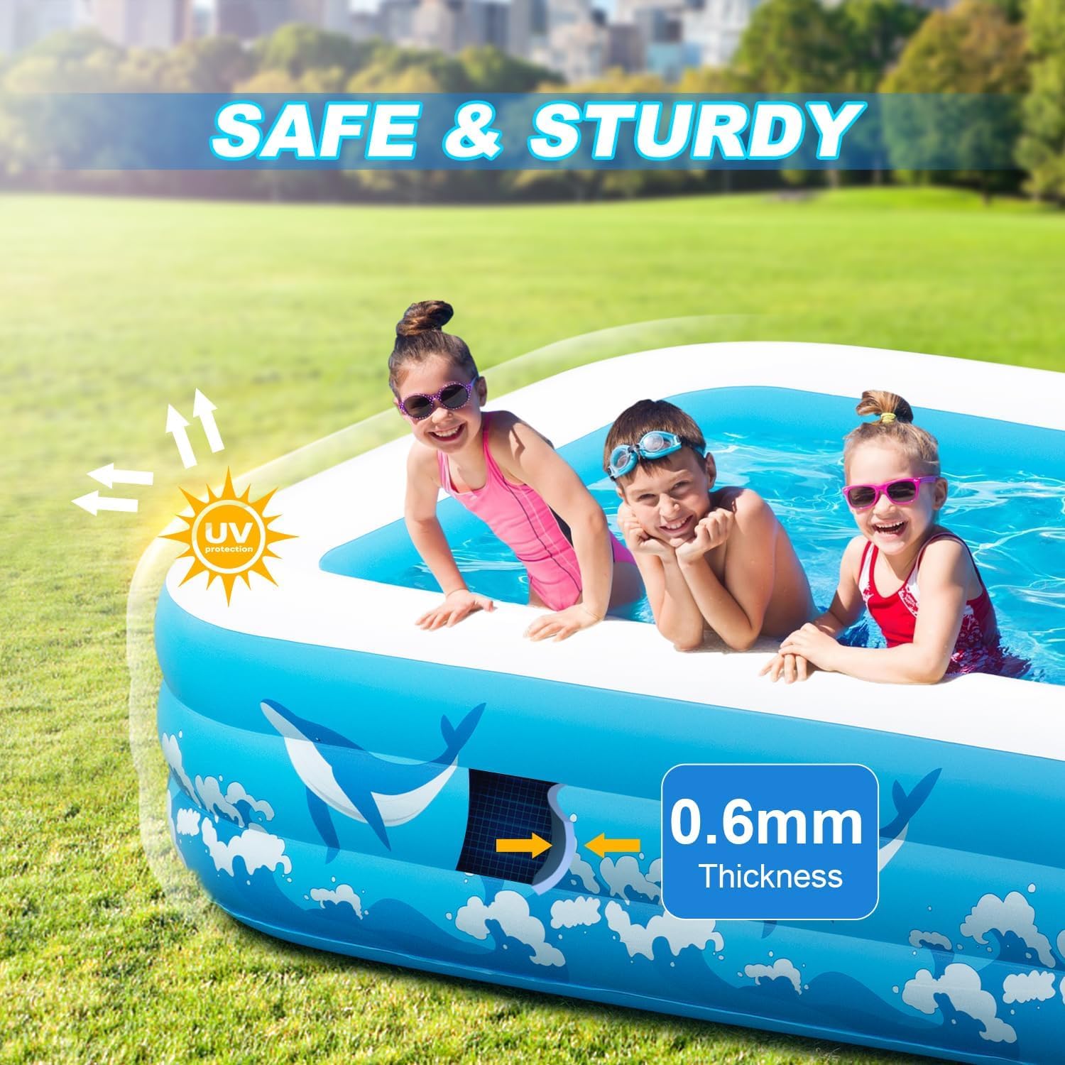 Large Inflatable Swimming Pool for Adults Kids - 130"x72"x22" Blow Up Pools Kiddie Pool with Pump, Oversized Thickened Family Inflatable Pools for Backyard Outdoor Garden Summer Water Party