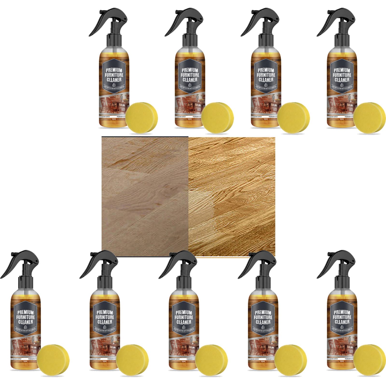 Holzbodenreiniger und Polierspray, Dekontamination Aufhellung Marmor und Fliesen Reiniger, Hartholz Oberfläche Polierspray für den Heimgebrauch, Multi-Surface Möbel Schrank Restaurierung (9PCS)