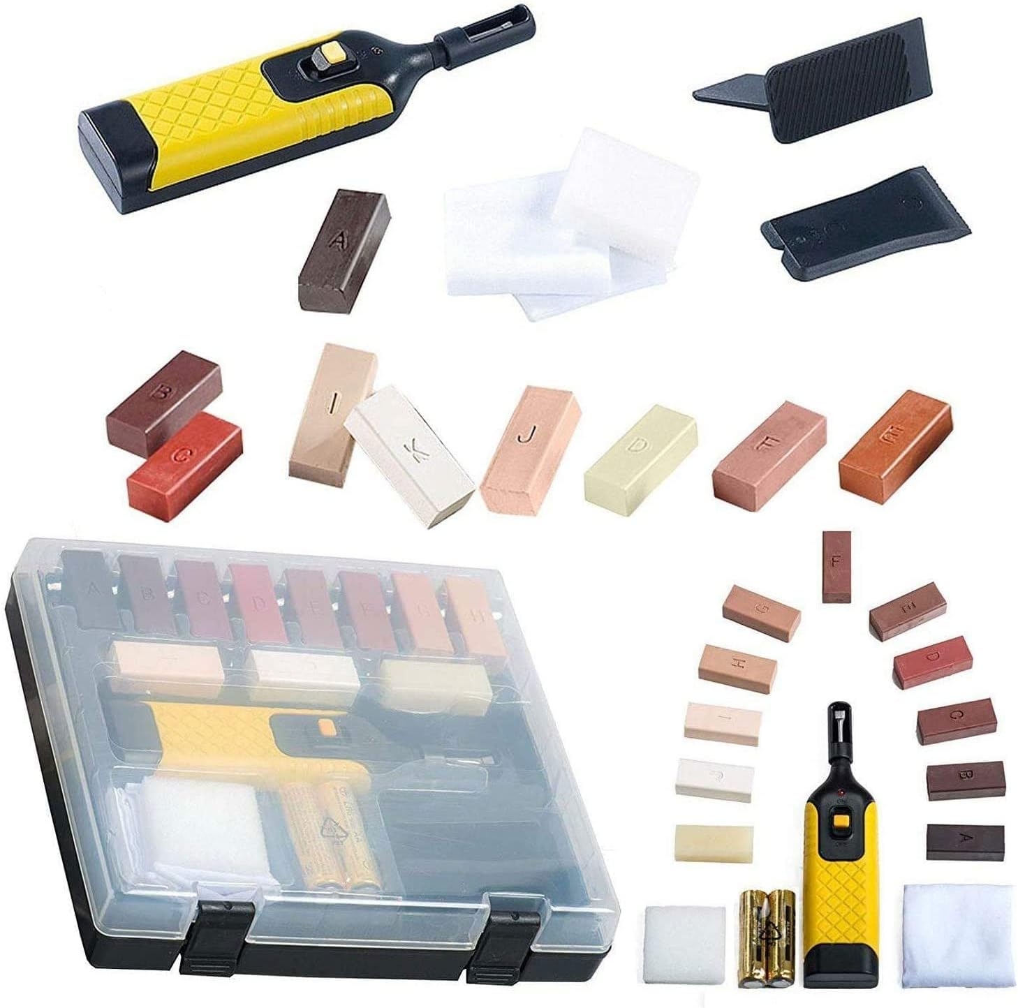 Laminate Floor Repair Kit, Laminate Floor Scratches Chips Remover Repair, 11 Colors Wax Wood Blocks for Kitchen Room Flooring Worktop Damaged Doors Damaged Laminate Floor Scratch Repair Kit DIY 19Pcs