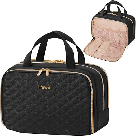 Lifewit Beauty Case da Viaggio da Donna, Beauty da Viaggio, Beauty Case Donna Uomo, Borsa da Toilette, Morbido Pochette Grande con Manico, Porta Trucchi, Regalo per Donna, L, Nero