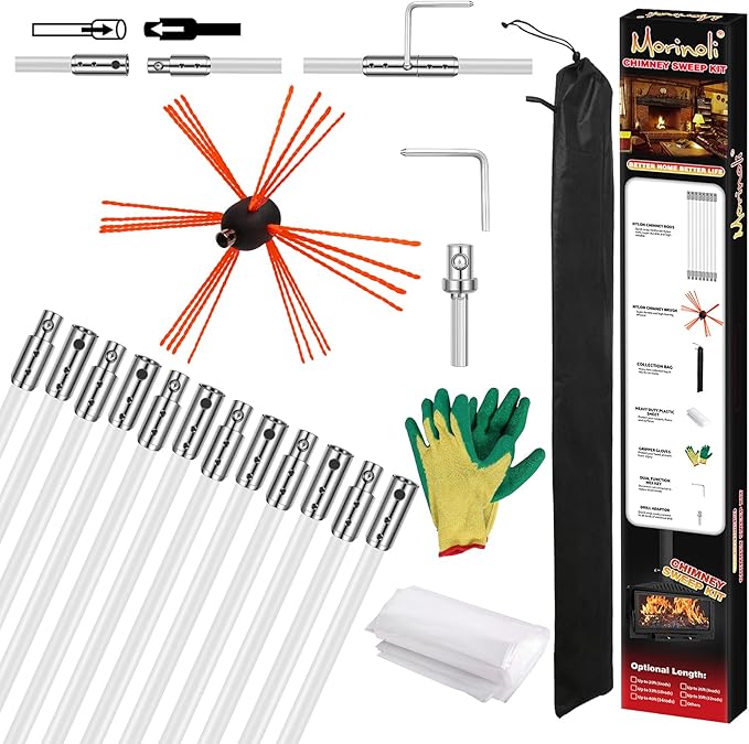 Morinoli 39 Feet Chimney Sweep Kit, Chrome Button Locking