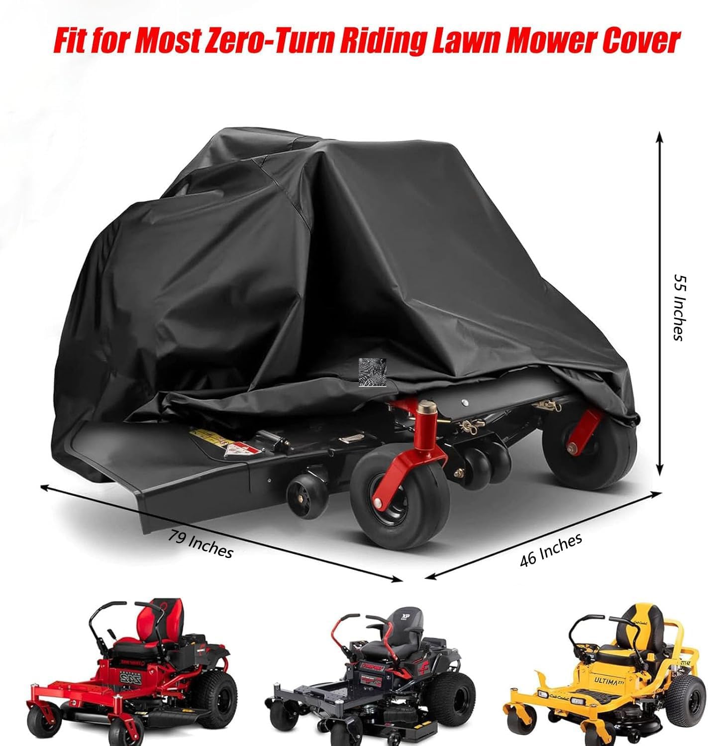 Zero Turn Lawn Mower Cover,Fade Resistant Lawnmower Covers for Outdoor,800D Heavy Duty Oxford Zero-Turn Lawn Mower Covers with Adjustable Webbing Buckle Bottom Elastic Band(79" L X 46" W X 55" )