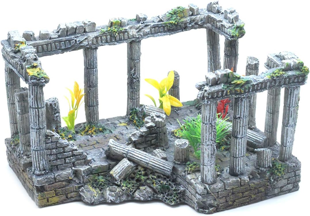 Sscon Aquarium Fish Tank Decoration Simulation Resin Roman Column Rock Ruins Plants Aquarium Decor Ornaments